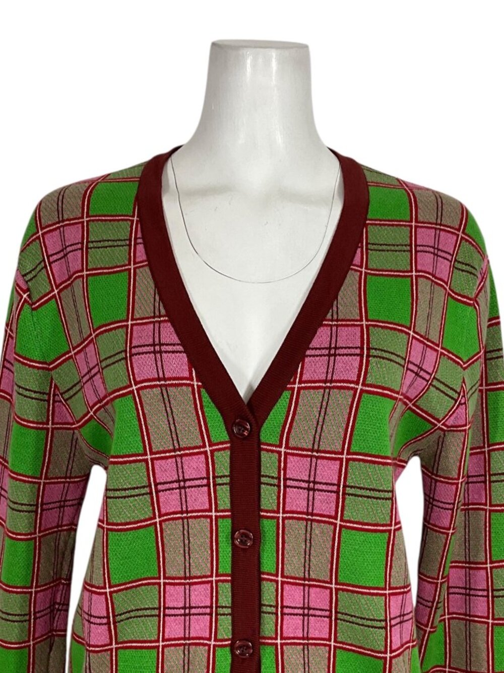 Molly Goddard Emma Cardigan Sweater M Pink Green Tartan Plaid Combed Cotton - Picture 10 of 16